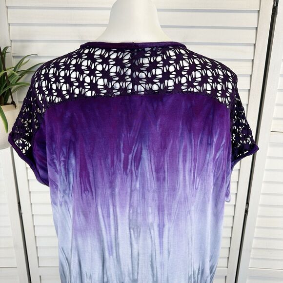 Art of Cloth XS Purple Blue Tie Dye Oversized Boxy Top Cap Sleeve Lagenlook Lace - Picture 5 of 8